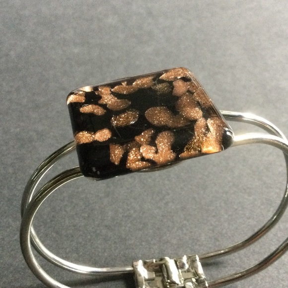 Art Glass Silver Hinge Style Bracelet - Picture 5 of 5